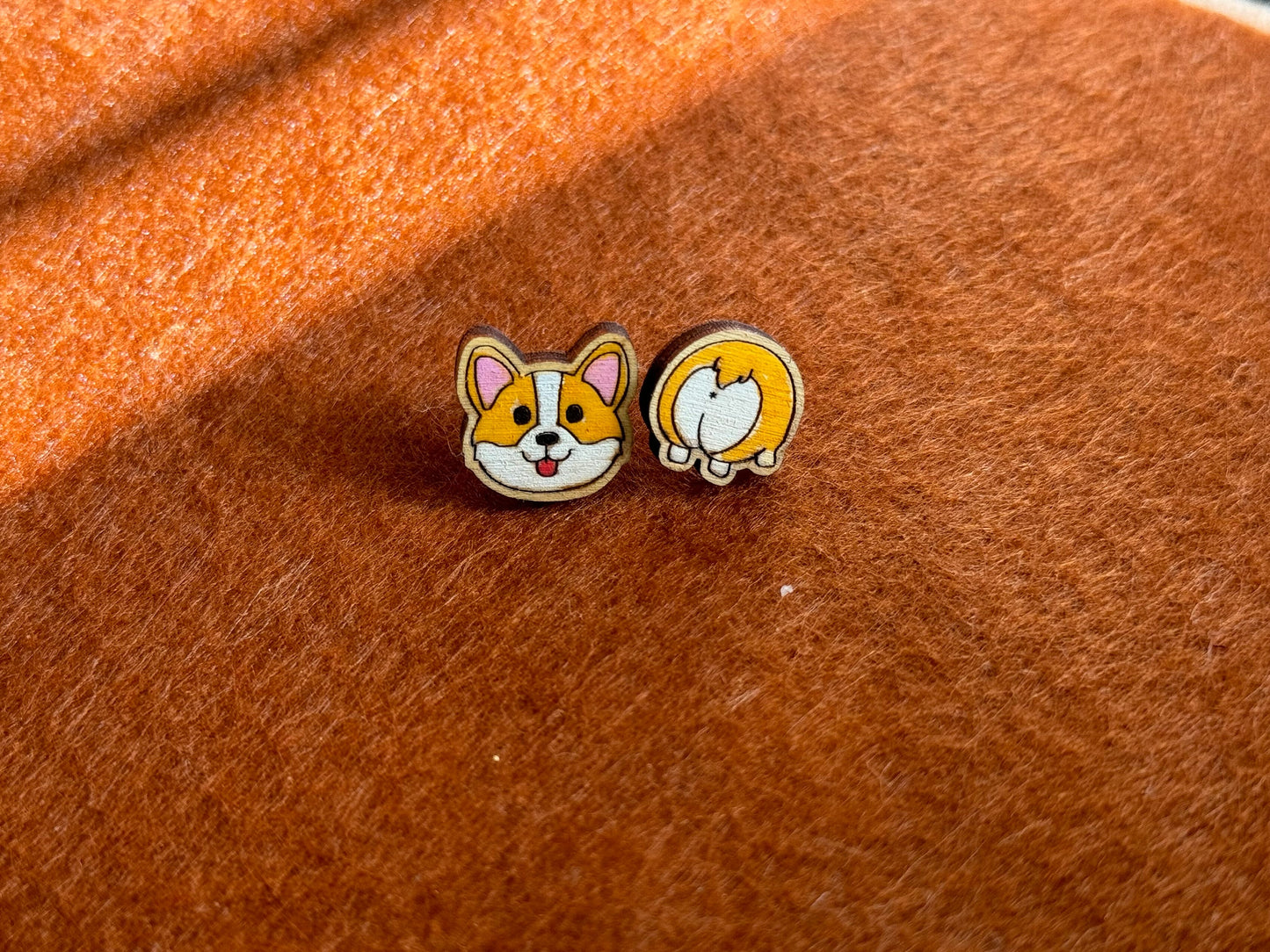 Corgi wood earring | painted earring / Laser Cut Wood Stud Pieces
