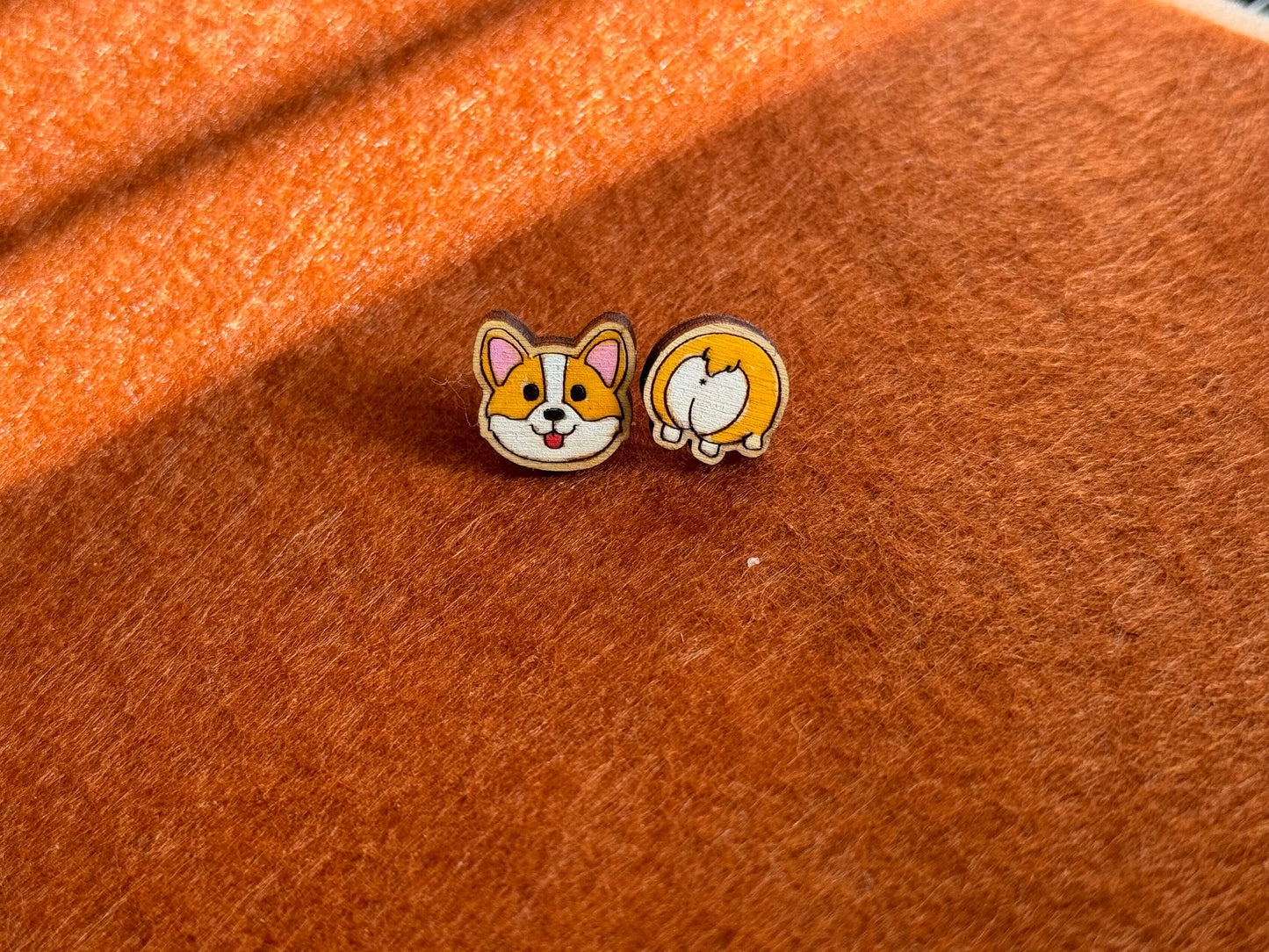 Corgi wood earring | painted earring / Laser Cut Wood Stud Pieces