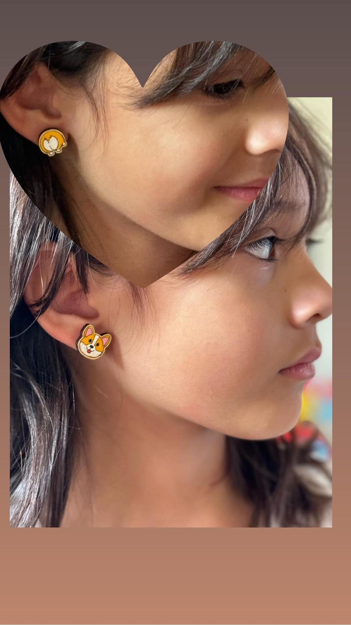 Corgi wood earring | painted earring / Laser Cut Wood Stud Pieces