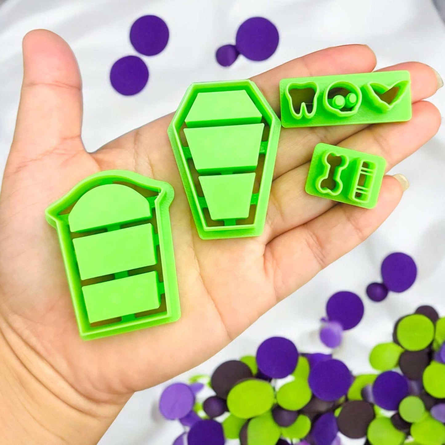 Grave and coffin Bookcases Halloween Polymer clay cutter set