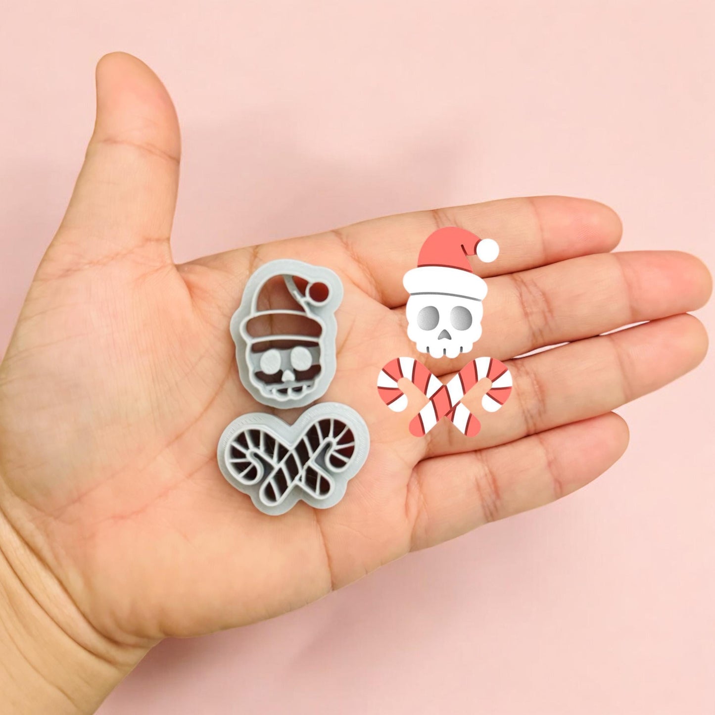 Skull with Candy cane clay cutter | Halloween clay cutter