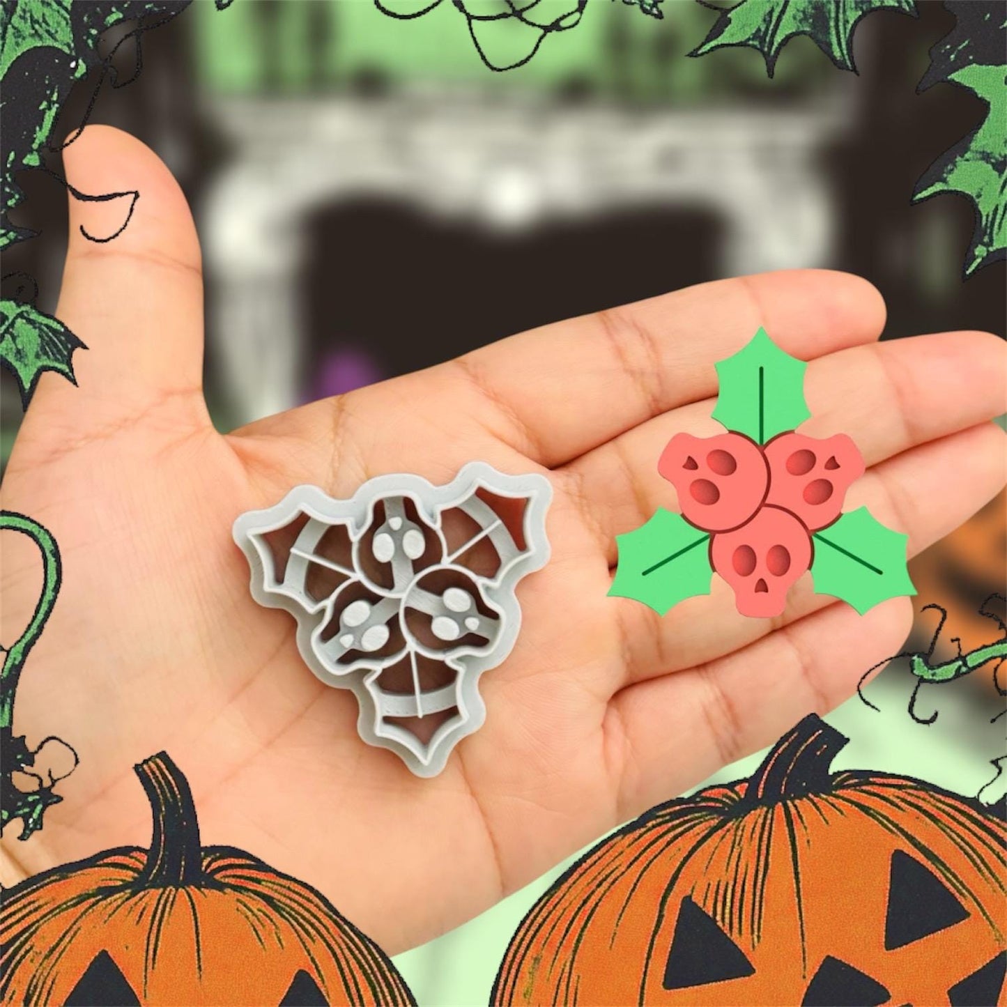 Skull mistletoe Halloween Polymer clay Cutter| Polymerclay unique cutter