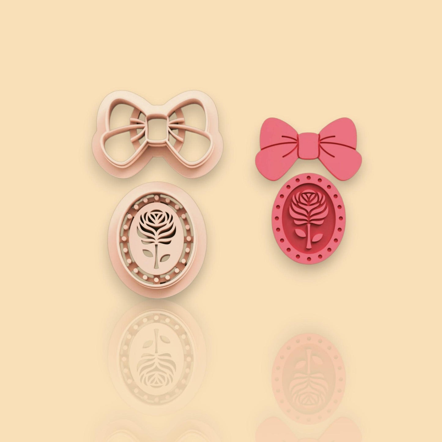 Ribbon with Rose Earring Combo Polymer Clay cutter | Air dry cutter