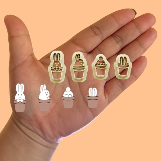 Bunnies in a Pot Pack easter clay cutter