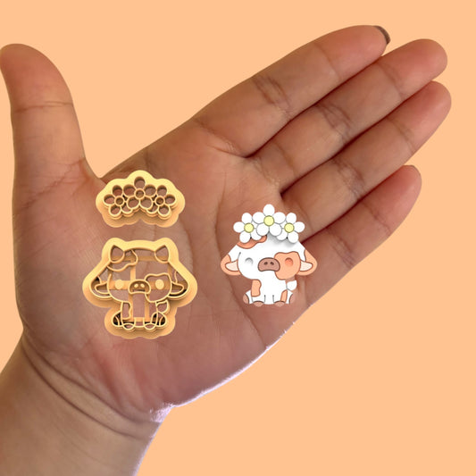 Cute Сow with Daisies Clay Cutter, Spring Clay Cutters