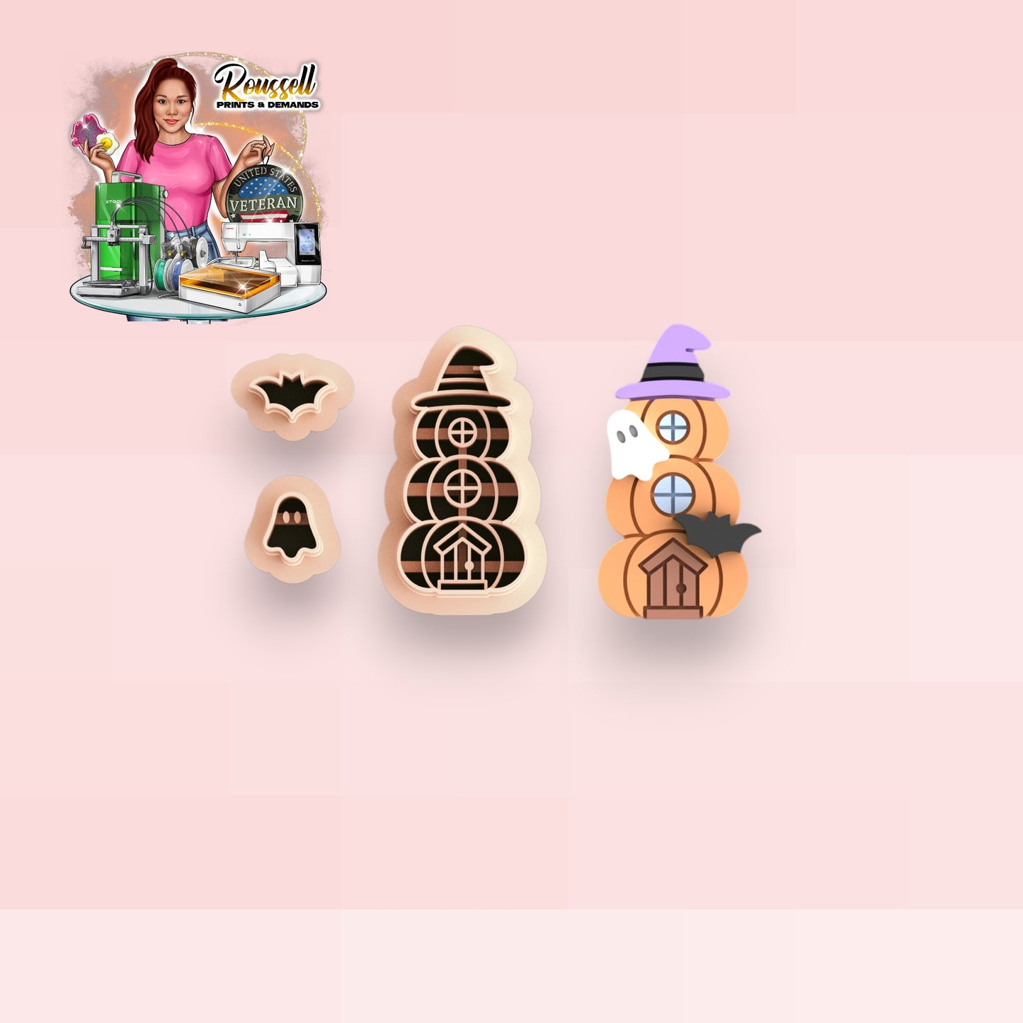 Pumpkin House with Ghost and Bat Polymer clay cutter