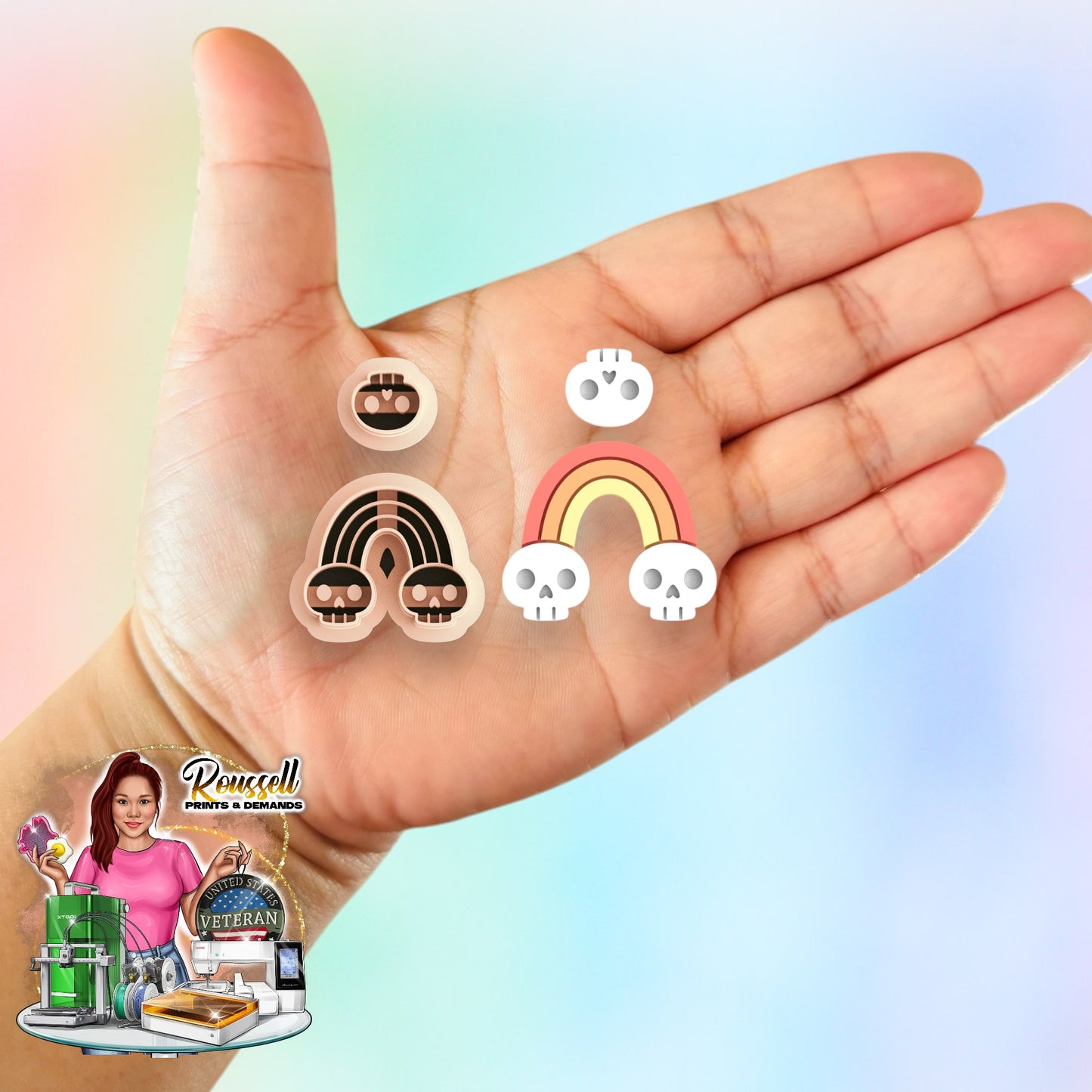 Rainbow Skull Combo Polymer clay cutter