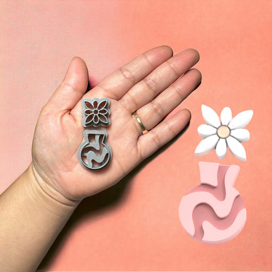 Spring Flower Vase E Clay Cutter, Floral Earring,