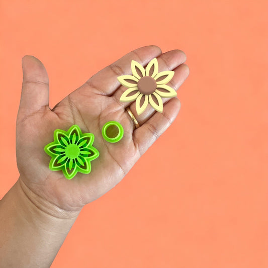 Spring  Sunflower with Precious Stones Clay Cutter, Floral Earring,