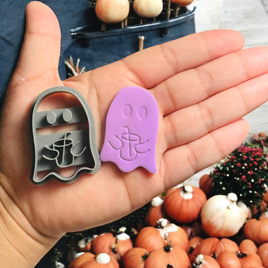 Ghost Holding a boba Halloween cutter