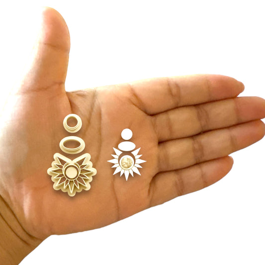 Sun Earring  with precious Stone Polymer Clay cutter
