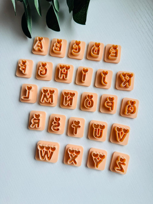 Valentines Alphabet with Hearts Polymer clay cutter