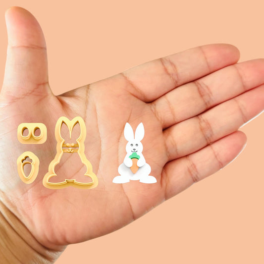 Easter Bunny with Carrot Polymer clay cutter