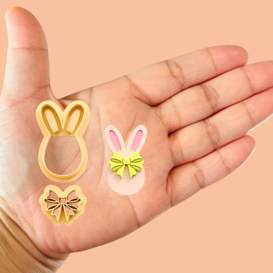 Easter Bunny Egg and Ribon Polymer clay cutter