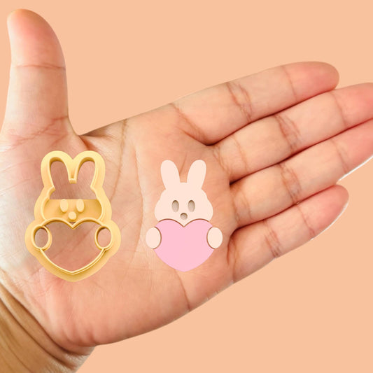Easter Bunny with Heart Polymer clay cutter
